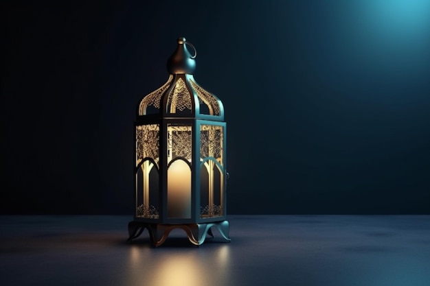 A lantern with the light on it in the dark