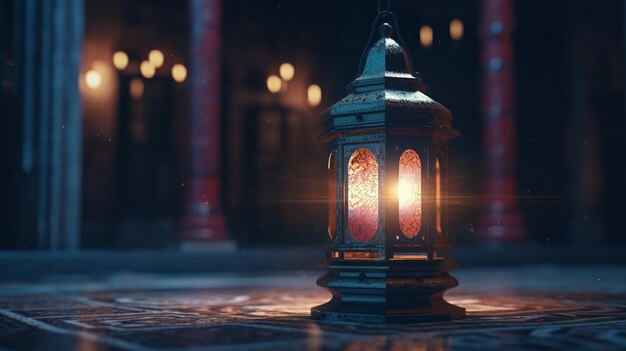 A lantern with the light on