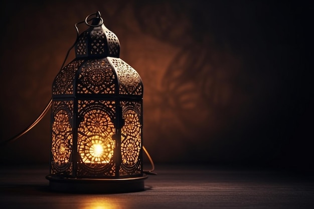 A lantern with the light on