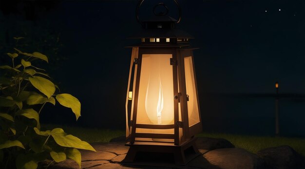 A lantern with the lights on in the background Generative AI