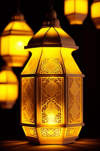 A lantern with the lights on it