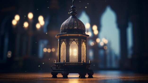 A lantern with the lights lit up in the night