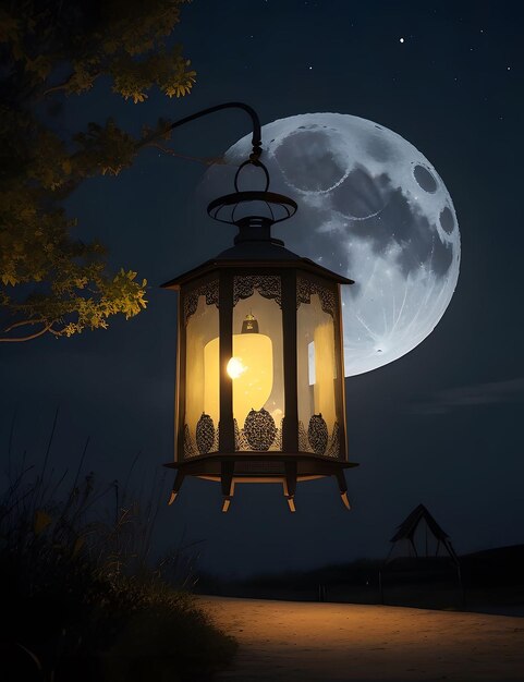 Photo a lantern with the moon in the background ai generated