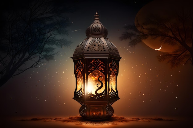 A lantern with the moon in the background