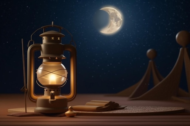 A lantern with a moon in the background