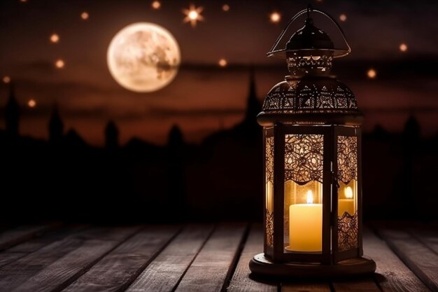 A lantern with the moon in the background