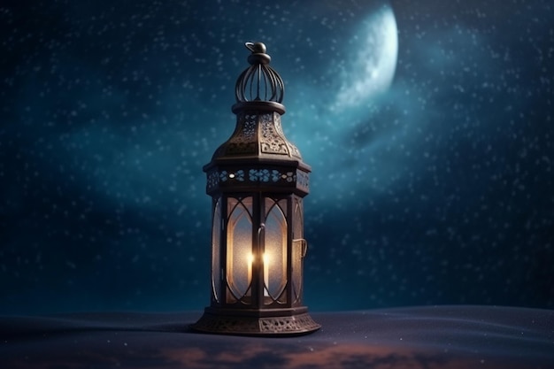 A lantern with the moon in the background
