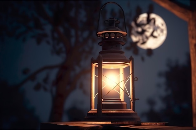 A lantern with the moon in the background