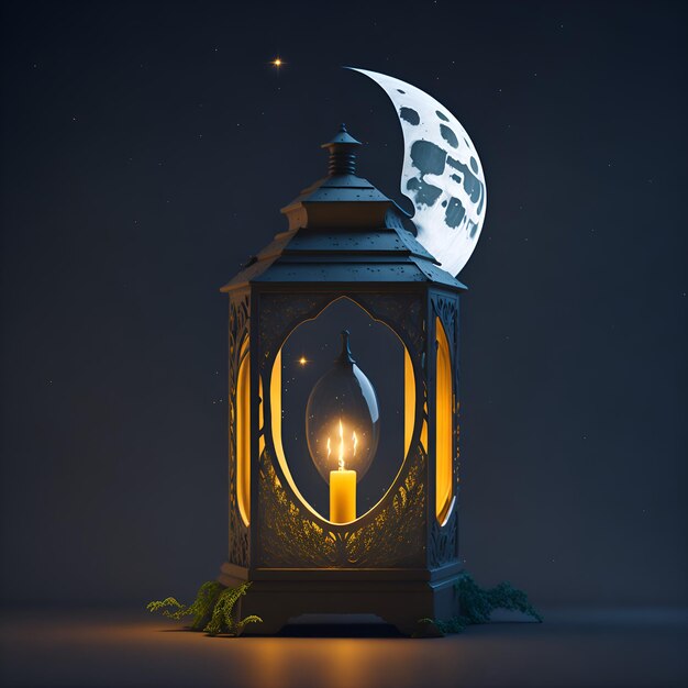 A lantern with a moon on it and the moon on the bottom.