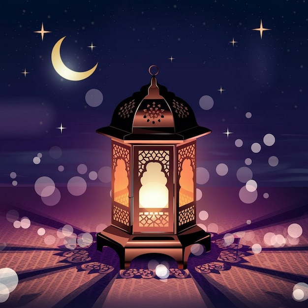 a lantern with a moon and stars in the background