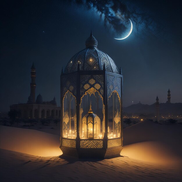 Photo lantern with mosque wallpaper ai generated