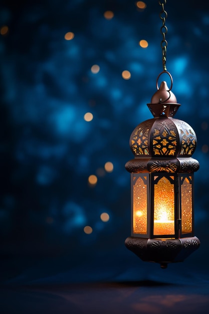 Lantern with night light background for the muslim feast of the holy month of ramadan kareem