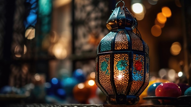 A lantern with the word ramadan on it