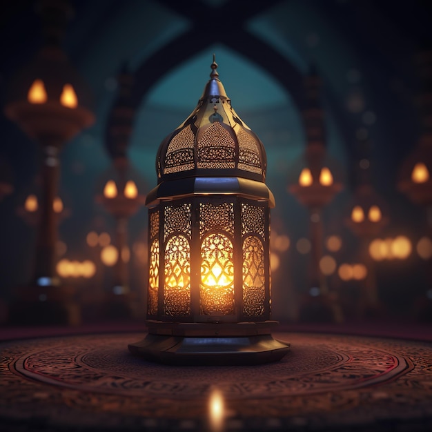 A lantern with the words eid on it in a dark room