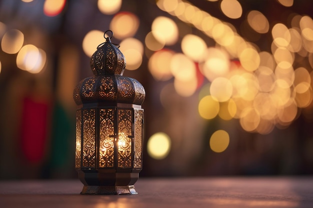 A lantern with the words ramadan on it generative ai