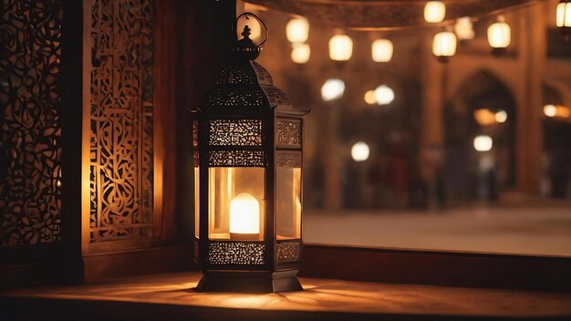 A lantern with the words ramadan on it