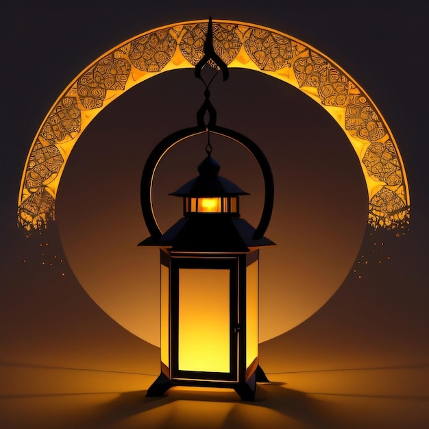 A lantern with a yellow moon behind it