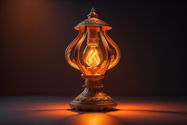 Lantern on a wooden table and a dark background ai generative