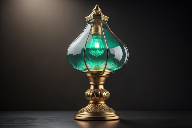 Lantern on a wooden table and a dark background ai generative
