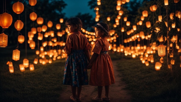 LanternBearing Dreams A Nighttime Scene with 3D Kids
