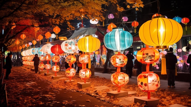 Lanternenshow tijdens het Chinese Lantern Festival gegenereerd door AI