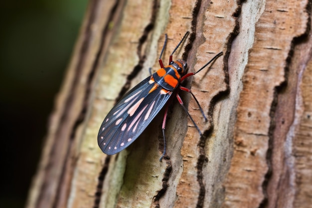 Lanternfly resting on the bark of a tree created with generative ai