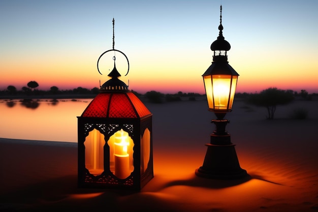 Lanterns on the beach at night