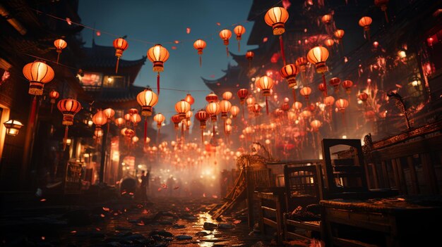 Lanterns in the city Generative Ai