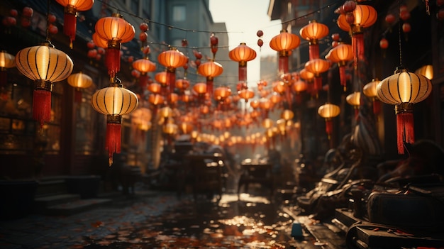 Lanterns in the city Generative Ai