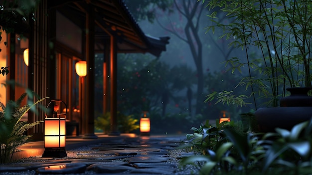 Lanterns Illuminating Dark Outdoors in the evening