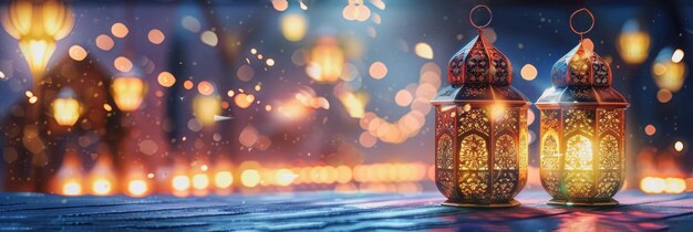 Lanterns op tafel eid al fitr concept