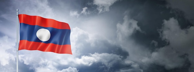 Laos flag on a cloudy sky