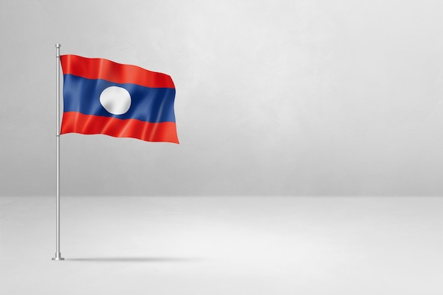 Laos flag isolated on white concrete wall background