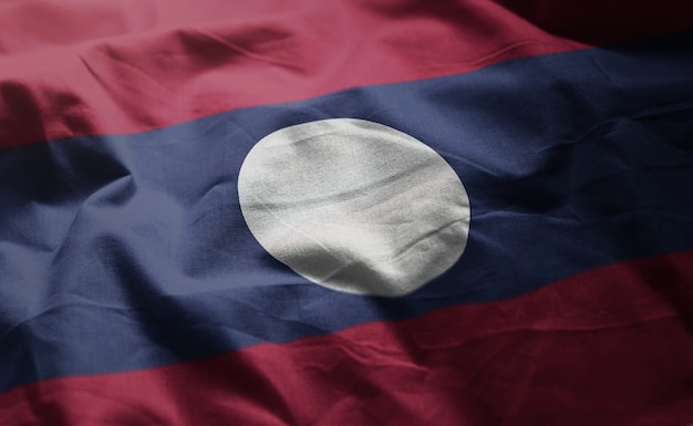 Laos Flag Rumpled Close Up 