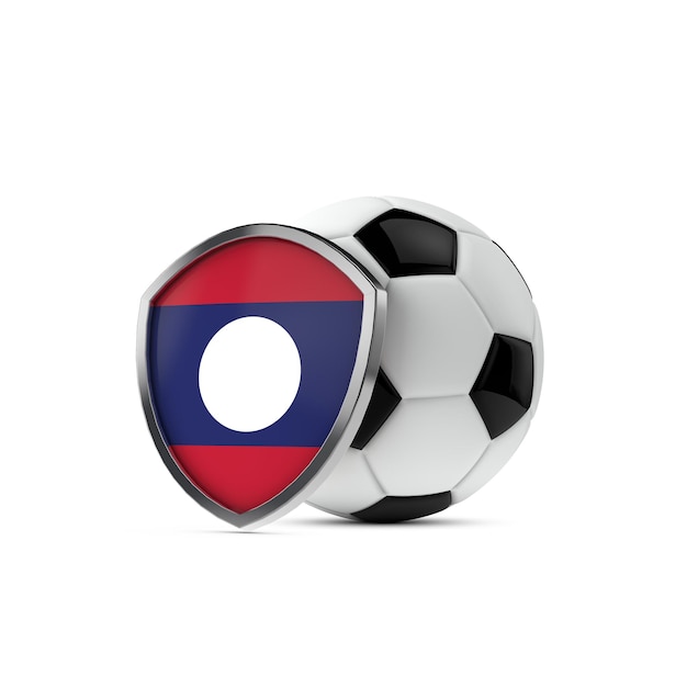 Laos national flag shield with a soccer ball 3D Rendering