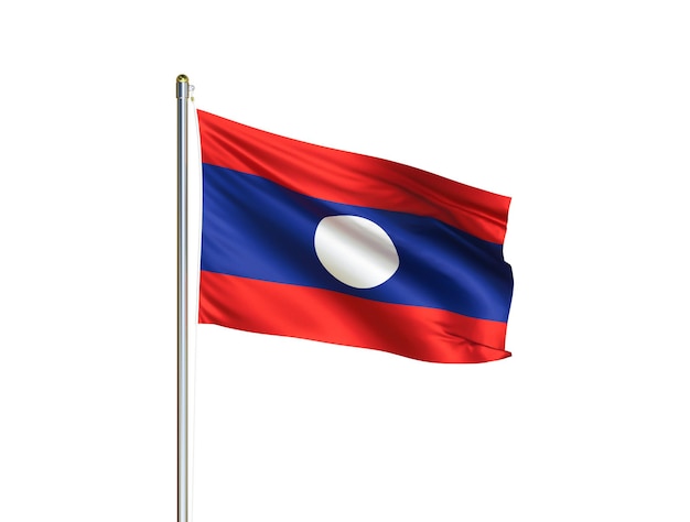 Laos national flag waving in isolated white background Laos flag 3D illustration