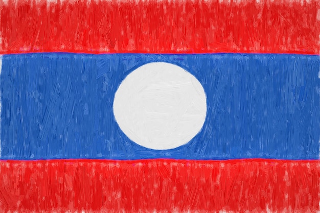 Раскрашенный флаг Лаоса. Патриотический рисунок на бумажном фоне. Государственный флаг Лаоса