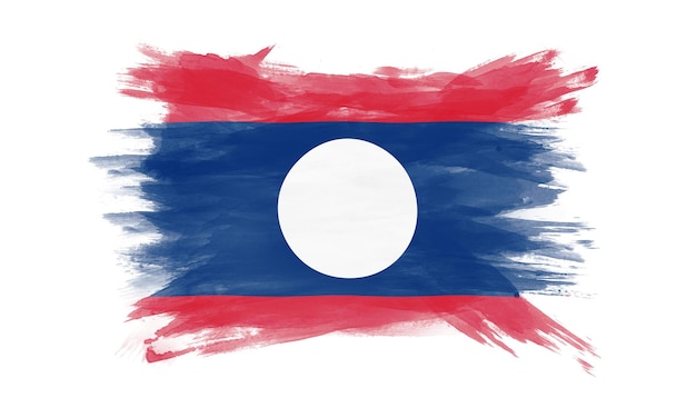 Laos vlag penseelstreek, nationale vlag op witte achtergrond