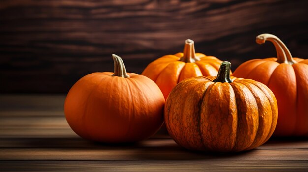 laot of pumpkins isolated on brown dark wood