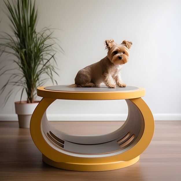 Photo a lap dog sitting on a table indoors