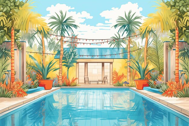Photo lap pool nestled underneath palm trees outdoors