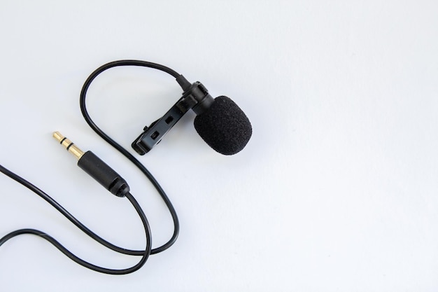 Lapel microphone on a white background