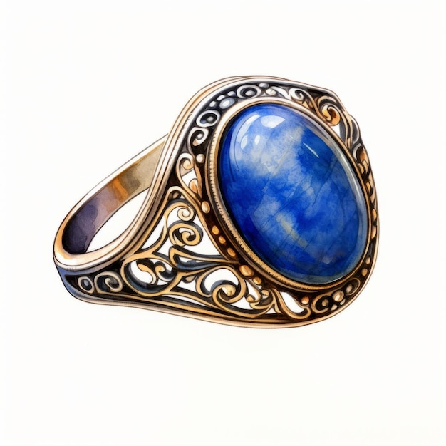 Lapis Jade Ring met Swirly Copper Design Fotorealistische weergave