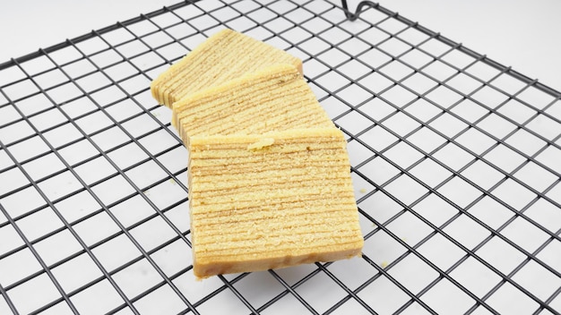 Lapis Legit is one of Indonesia's delicious cake served on baking rack selective focus