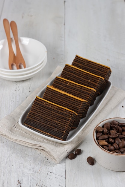 Lapis Legit kopi or Coffee Thousand Layers Cake an Indonesian traditional cake