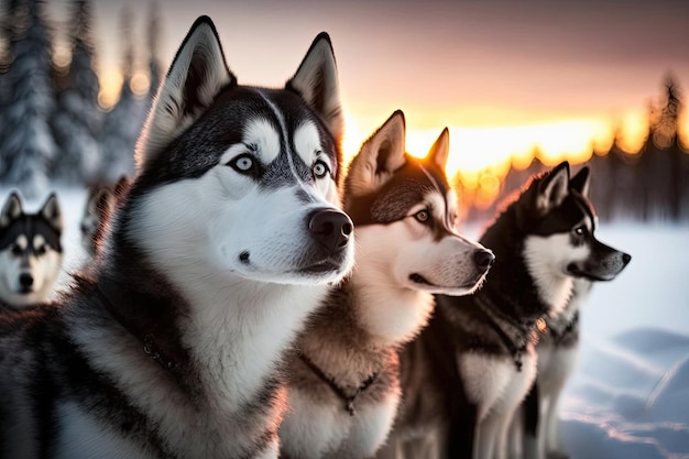 Photo in lapland finland huskies get ready to pull a sled