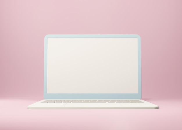 ピンクの背景の3dレンダリングイラストのノートパソコンの空白の画面