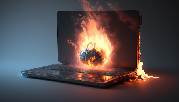 Laptop branden met een hangslot op het scherm Generatieve AI