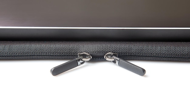 Laptop case zipper closeup protection for the device