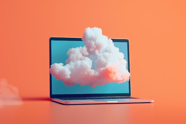 Laptop and Cloud Storage in the concept of remote work and data synchronization